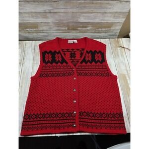 Hasting & Smith Red Black Fair Isle Knit Vest Women's‎ Size L Wool Blend